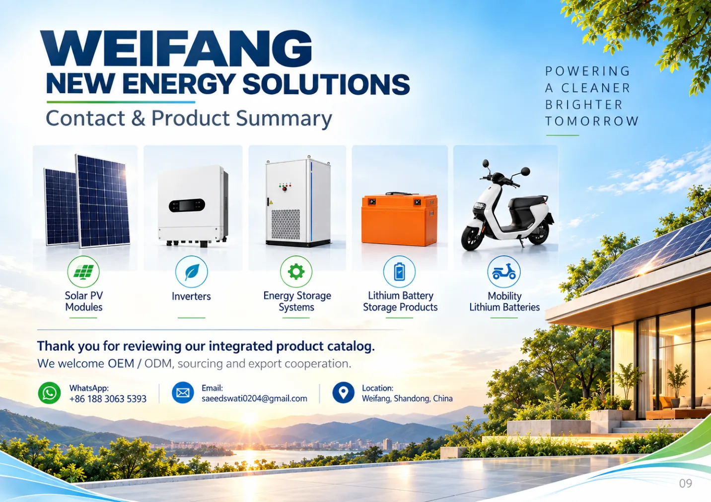 Catalog page 9: Contact and product summary